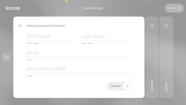 Multi-step form with vertical progress cards on vorszk.com
