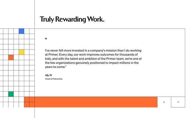 Employee Testimonial Section on primer.com