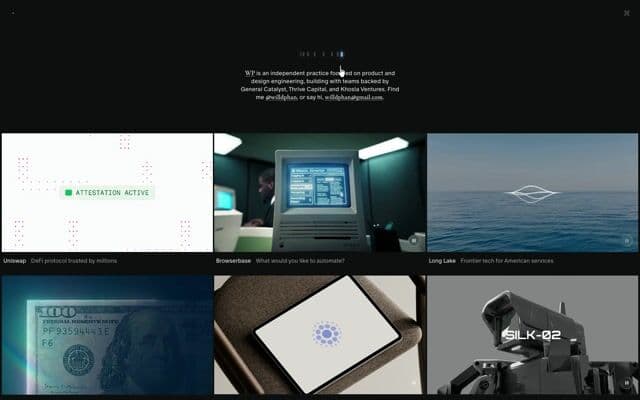 Project grid collapses into a stack and fans out into a filmstrip on willphan.com