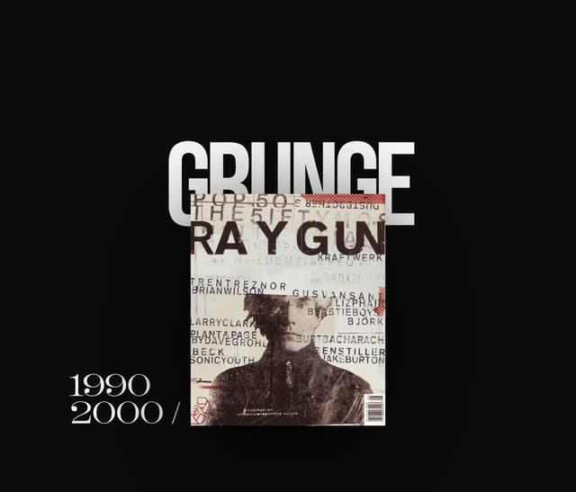 Grunge era card with Ray Gun cover on historyofgraphicdesign.com