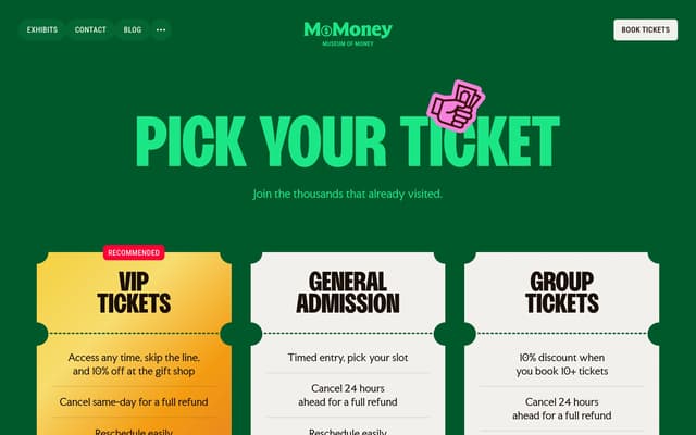 Ticket-Stub Pricing Cards on museumofmoney.com