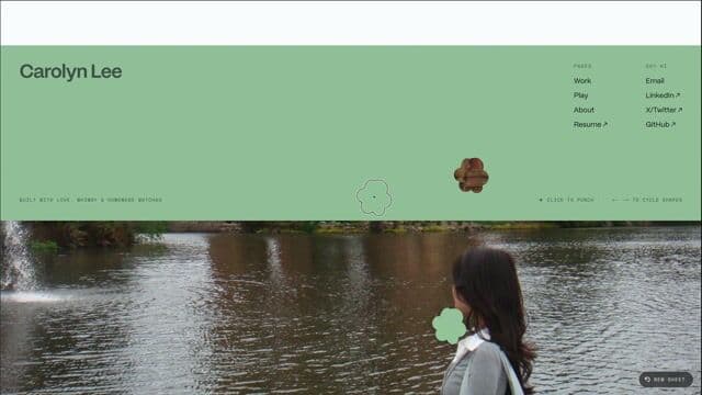 Interactive mask-punching footer section on carolynlee.me