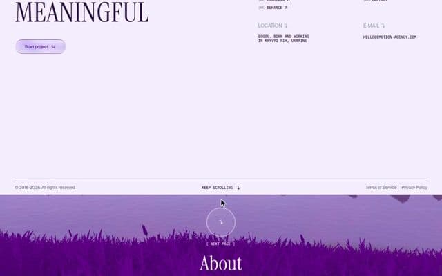 Footer window into the 3D world that grows into the next page on overscroll on emotion-agency.com