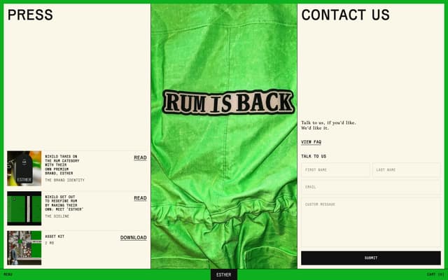 Contact and press form on drinkesther.com