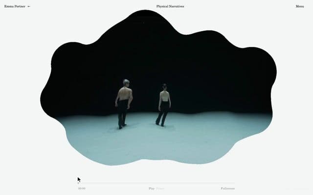 Scrolling text that splits a liquid video island in two on emmaportner.com