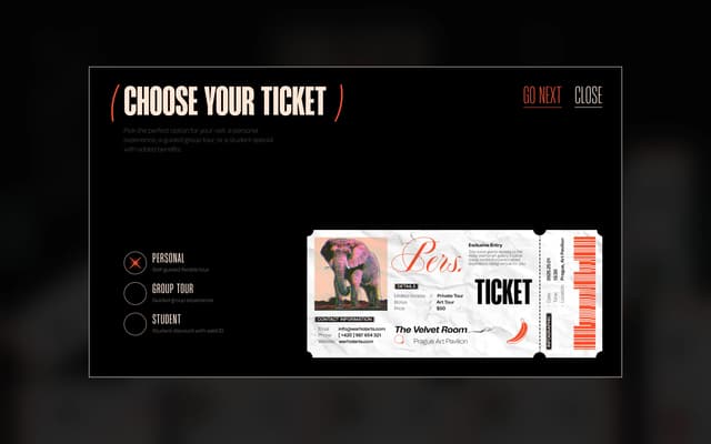 Ticket Booking Modal on warhol-arts.webflow.io