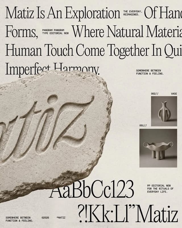 Editorial hero with high-contrast serif and organic textures on instagram.com