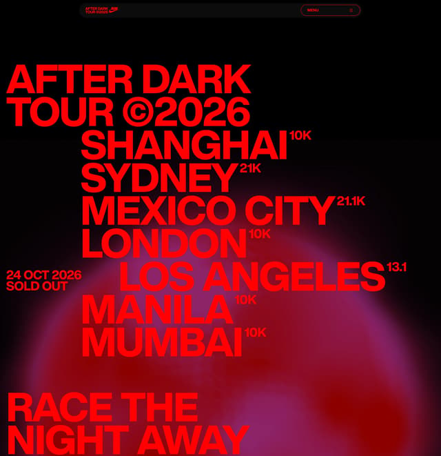 City List Hero with Glowing Orb on afterdarktour.nike.com