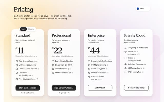 Pricing Cards with Gradient Background on sketch.com