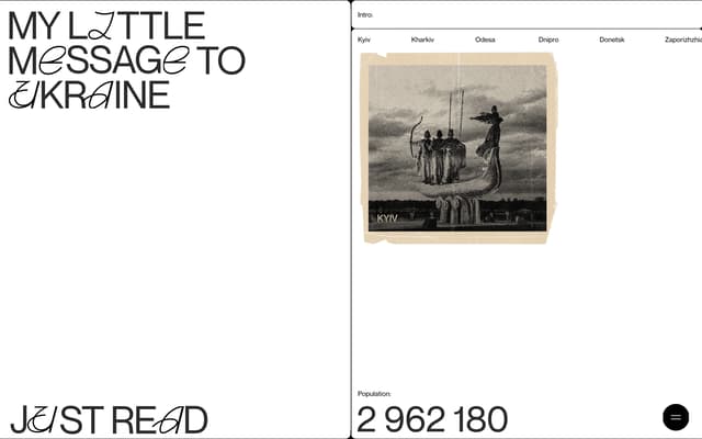 Editorial Hero with Halftone Imagery on themessagetoukraine.obys.agency