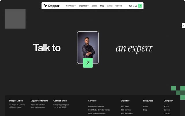 CTA and Footer with Contact Details on dapper.agency