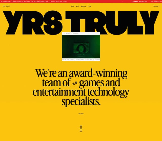 Brutalist Yellow Hero on yrstruly.uk
