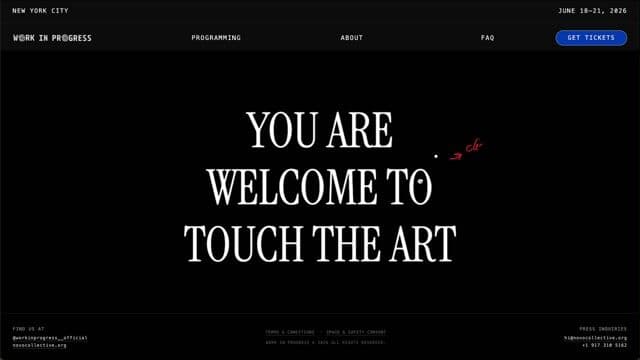 Hero section with interactive liquid text distortion on veryworkinprogress.com