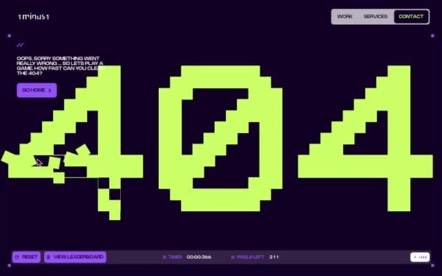 404 page game: knock the pixel digits apart with the cursor on 1minus1.com