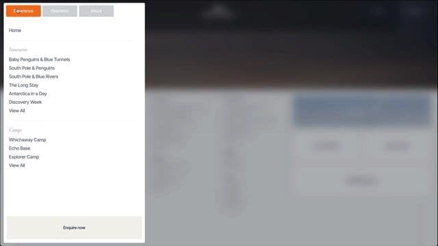 Sidebar navigation with hover-triggered media previews on white-desert.com