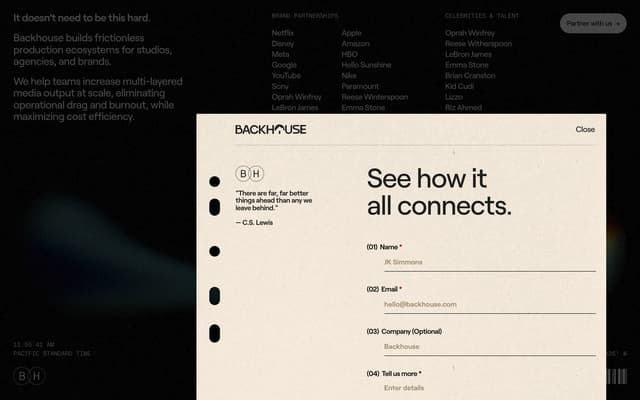 Paper-Texture Contact Form Overlay on backhouse.com
