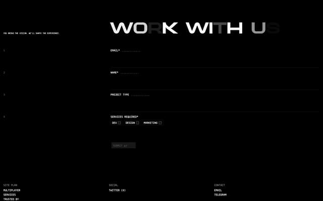 Numbered Contact Form with Dot Inputs on multiplayerlabs.xyz