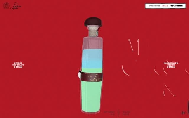 Product slider where the 3D bottle refills in the next flavour and the name re-sets on santionispirits.com