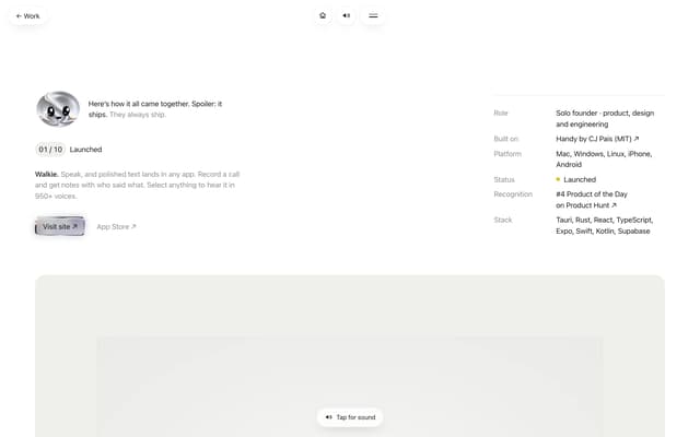 Walkie Project Case Study Layout on adamperlis.com