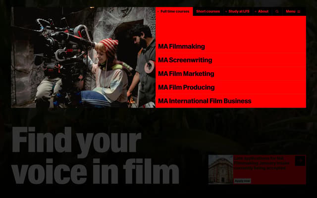Mega Menu with Red Card Overlay on lfs.org.uk