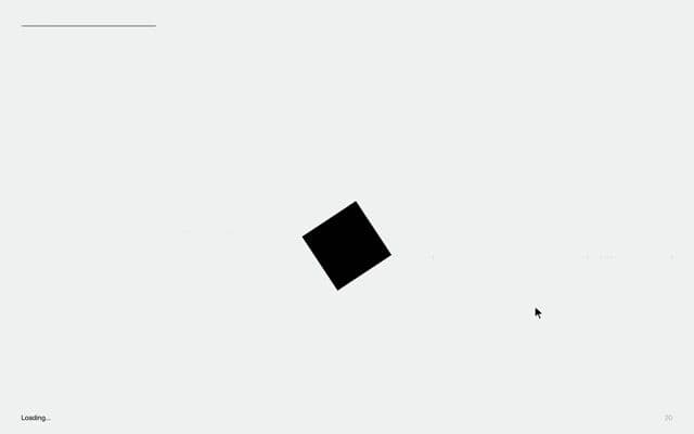 Loader where a turning square keeps time with the progress bar, then rolls into the logo on grids.obys.agency