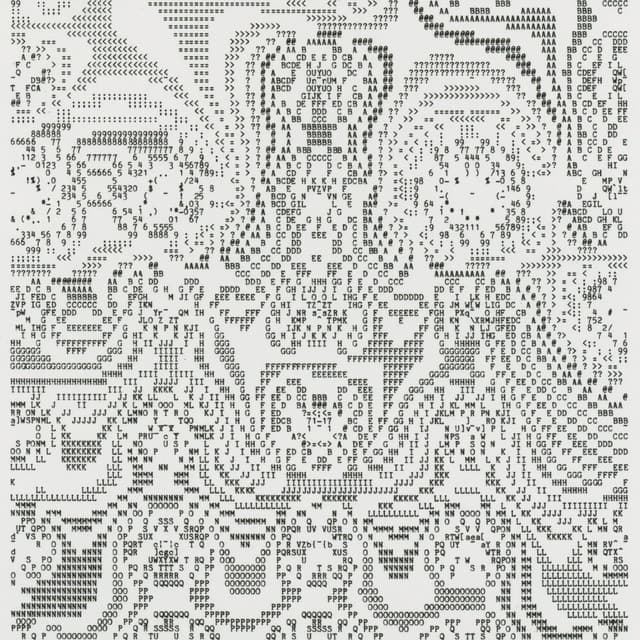 Monochrome ASCII character portrait on text-mode.org