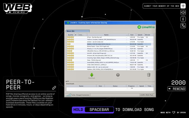 2000 P2P Era — LimeWire Interface on web-rewind.com