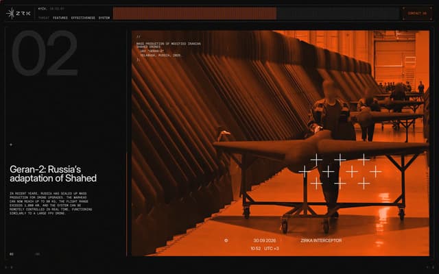 Duotone factory imagery with crosshair grid on zrk.technology