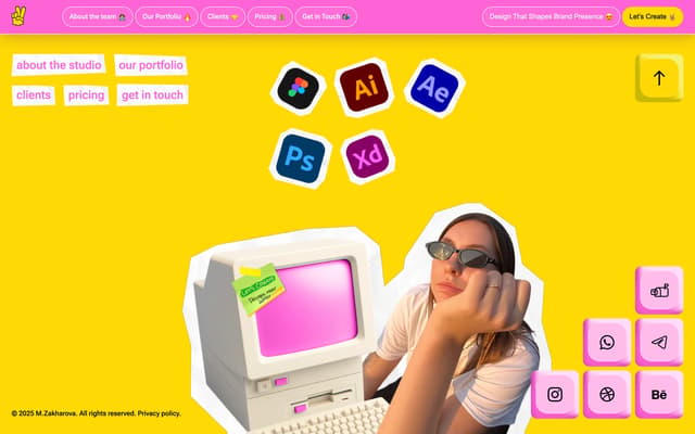 Sticker-Style Footer with 3D Icons on marina-zakharova.netlify.app