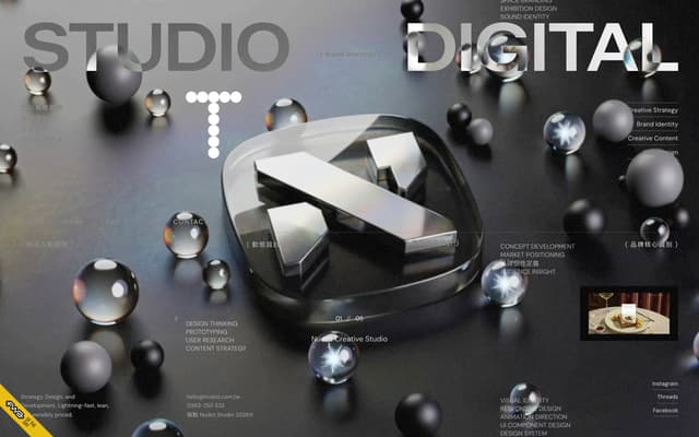 Glassmorphic 3D Typography in Space on nudot.com.tw