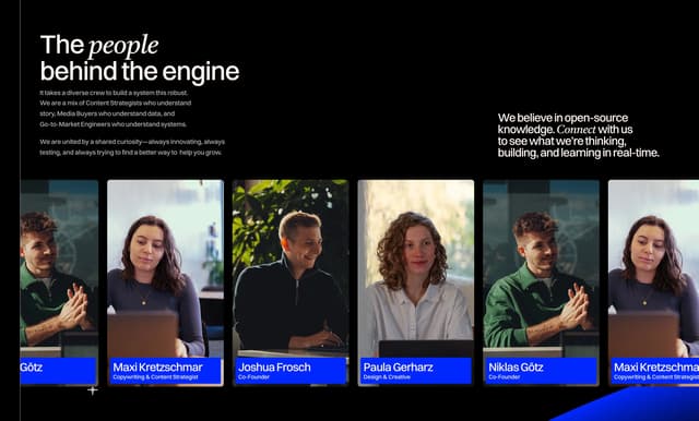 Team Grid with Blue Labels on wgb.agency
