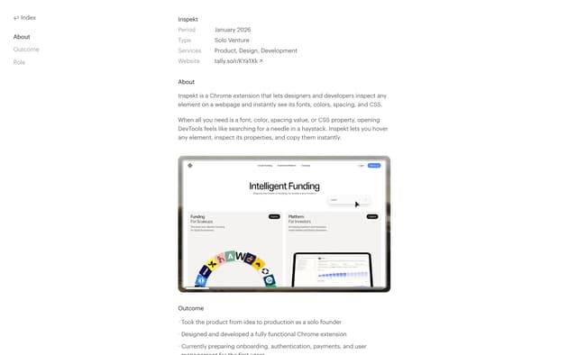 Swiss-style case study with sidebar TOC on hamzaalabou.com