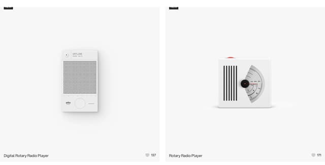 Neumorphic radio player component cards on drams.framer.website