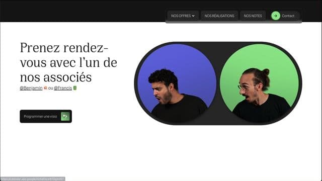 Split cta with reactive portrait hover states on 13g.fr