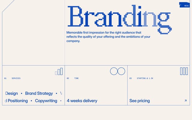 Gradient pixel-type branding card on huehaus.design