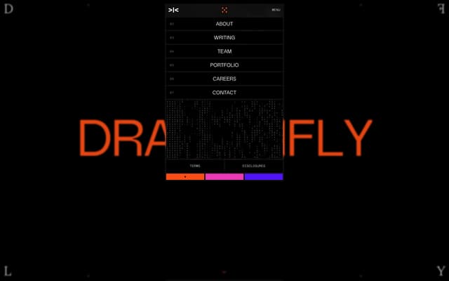 Menu Overlay — Terminal Hacker Nav on dragonfly.xyz