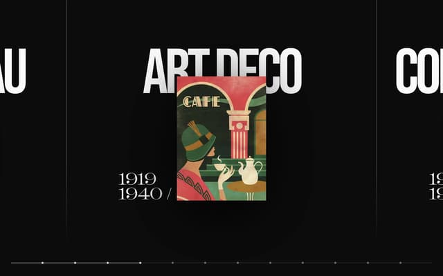 Art Deco era card with layered type on historyofgraphicdesign.com