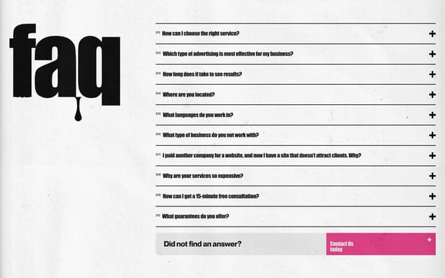 Dripping FAQ Accordion on lumos-marketing.com