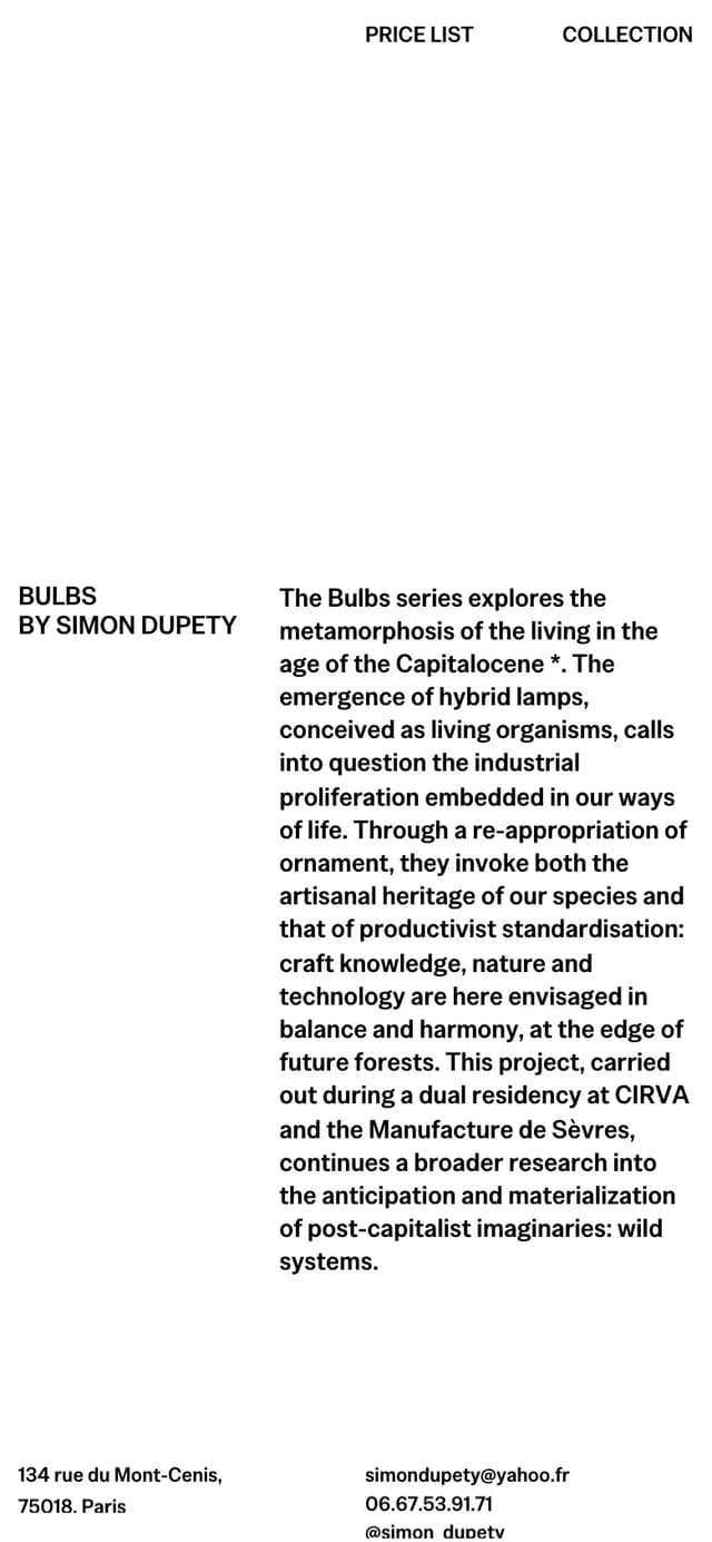 Mobile Brutalist About Page on bulbs.simondupety.com