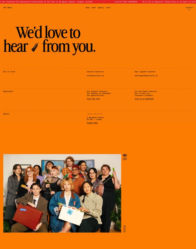 Contact Page Layout on yrstruly.uk
