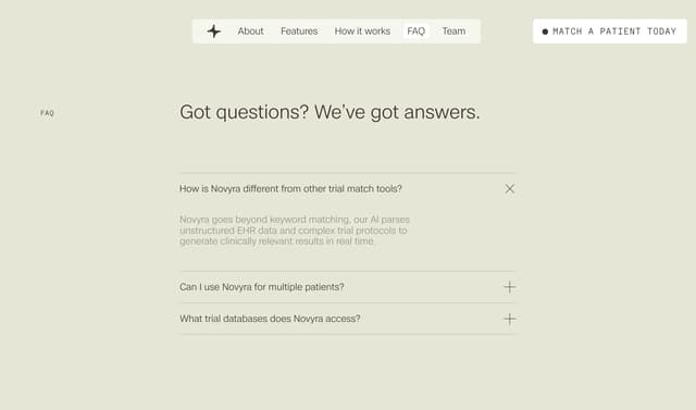 Minimalist FAQ Accordion on novyra.ai