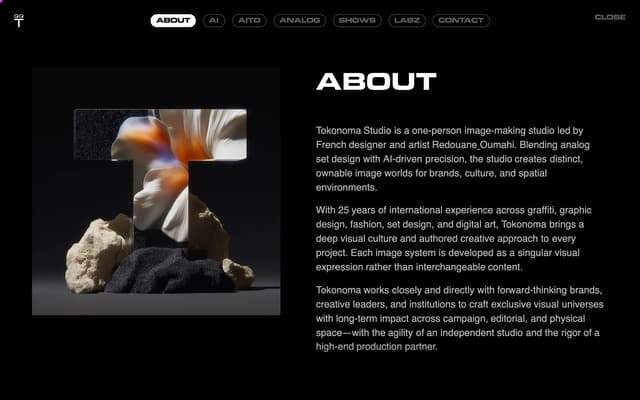 3D Sculpture + Pill Nav on tokonoma.xyz