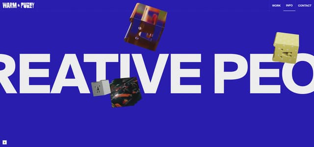 Physics-based info page with bleeding type on warmnfuzzy.tv