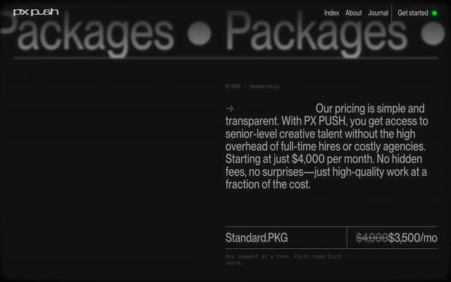 Dark Pricing Table with Mono Cards on pxpush.com