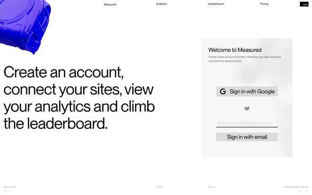 Dithered Texture Sign-Up Card on measured.site
