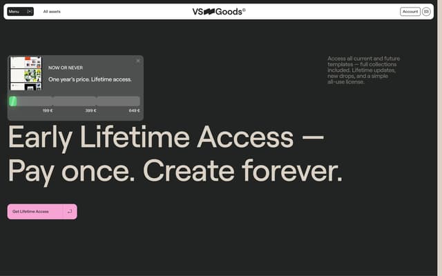 Lifetime Deal Pricing on vs-goods.store