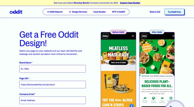Free Trial Signup Page on oddit.co