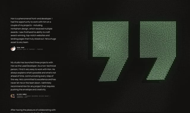 Testimonials on hontran.dev