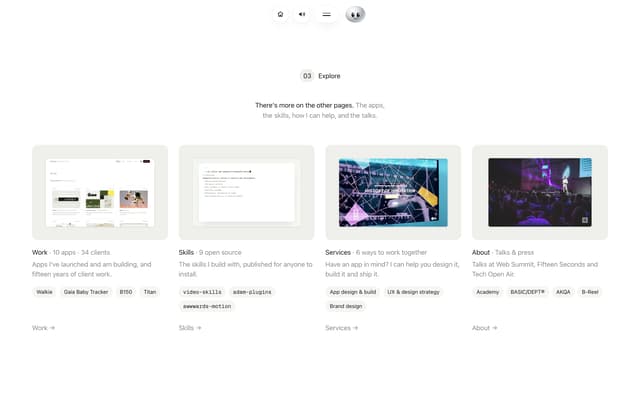 Tag-Based Explore Cards Grid on adamperlis.com