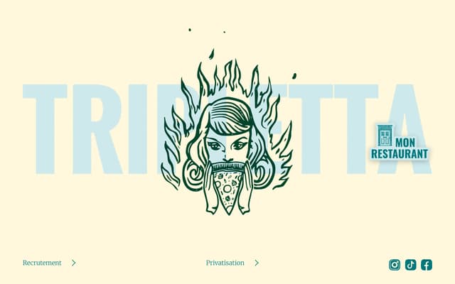 Brand-expressive footer with condensed type on triplettapizza.com
